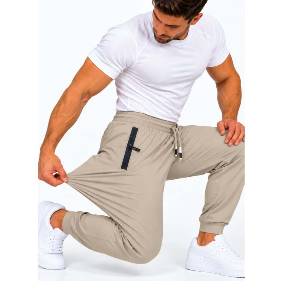 ​Calça Jogger Masculina Poliamida Elastano Slim Fit Bolsos Com Zíper Premium Esporte Treino Casual Confortável