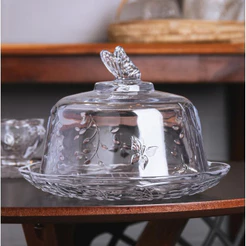 Queijeira New Butterfly 20 cm Cristal Ecológico Lyor com Tampa para Queijos Petiscos Mesa Posta Servir Elegante Cozinha
