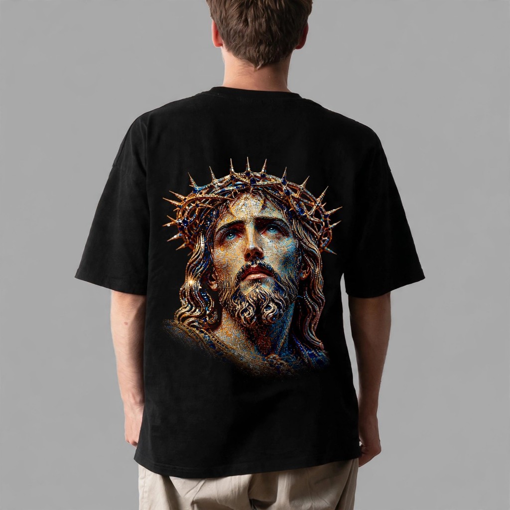 Camiseta Cristã Masculina Oversized Estampa Jesus Premium Unissex Religioso 100% algodao Qualidade E Conforto