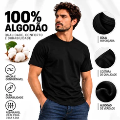 Camiseta Masculina 100% Algodão Básica Dia a Dia Casual Macia Confortável Várias Cores
