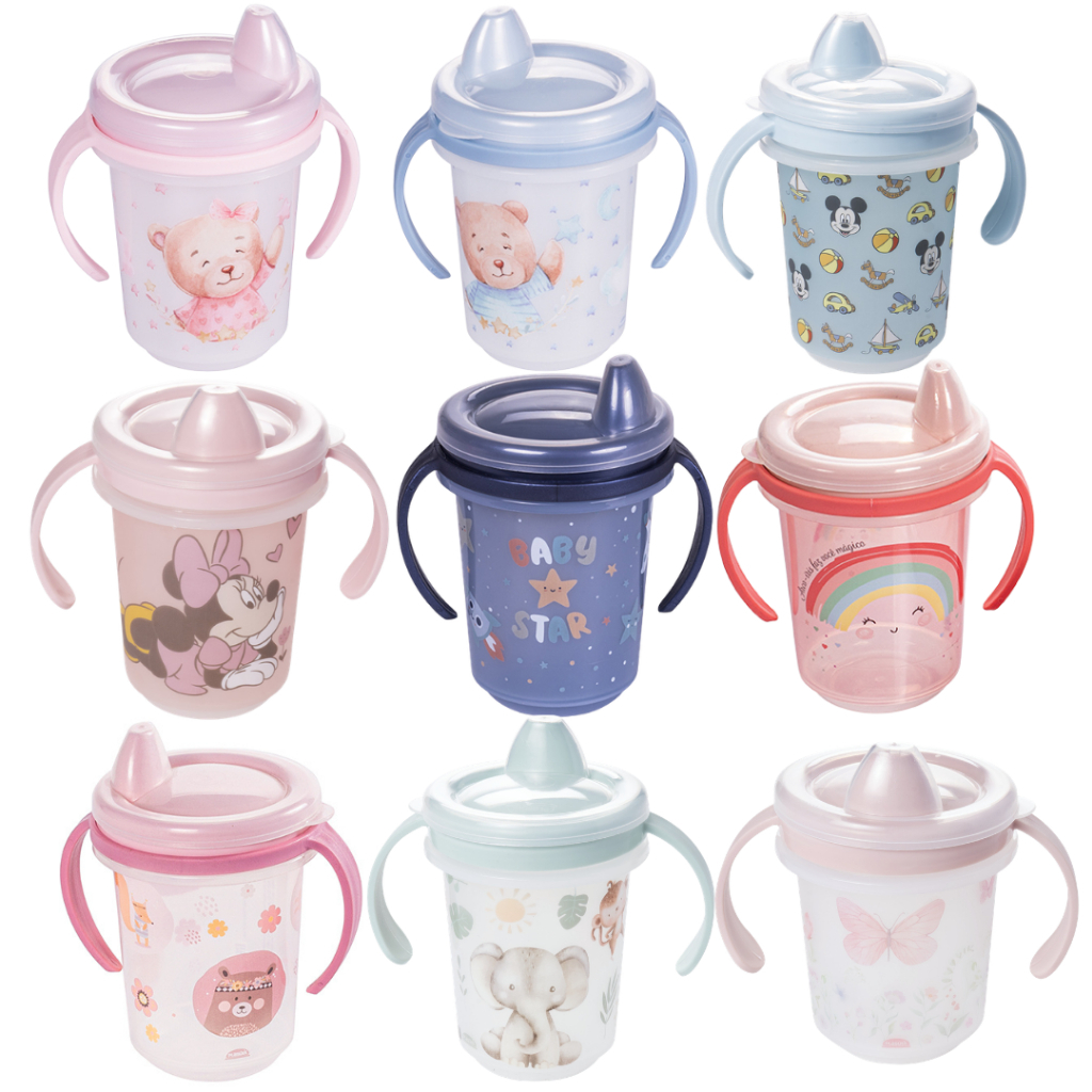 Copo Caneca Trio de Treinamento Infantil 330ml Com Tampa e Alça Removível Plasútil
