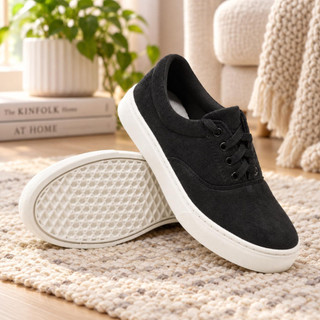 Tênis Feminino Moda Casual Fashion Skatista Básico Sola Reta Cadarço Conforto Dia a Dia Preto Sintético Borracha