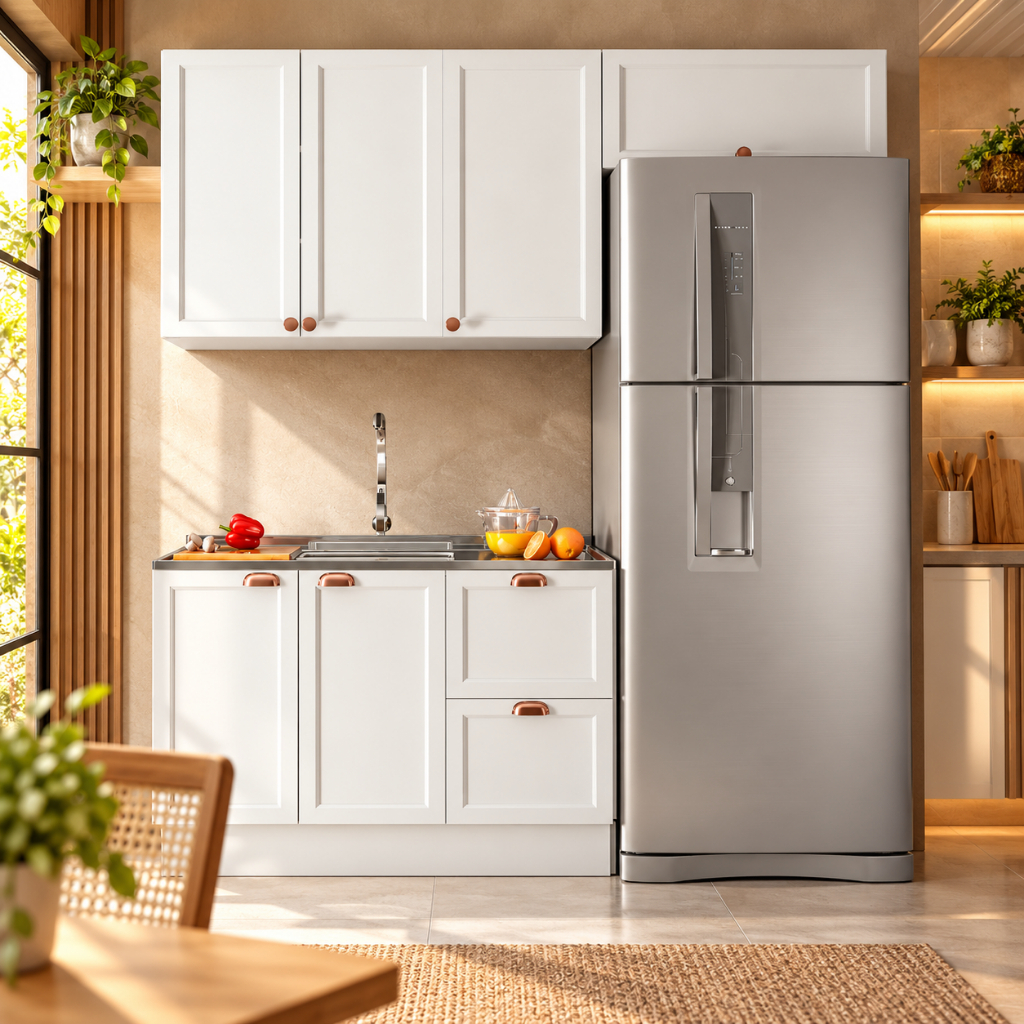 Cozinha Completa Olivia 3 Peças 6 Portas Balcão 120cm Corrediças Telescópicas 200cm Poliman Móveis