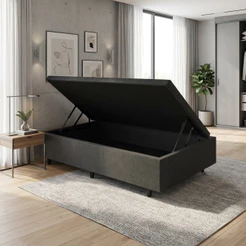 Base Box Baú Solteiro 88x188x34 cm Linho Cinza