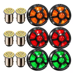 Kit 6 Lanternas Sinaleira Estribo + 6 Lâmpadas LED 24V Compatível MB 1113 1114 1313 1315 1518 2013 Caminhão Lateral