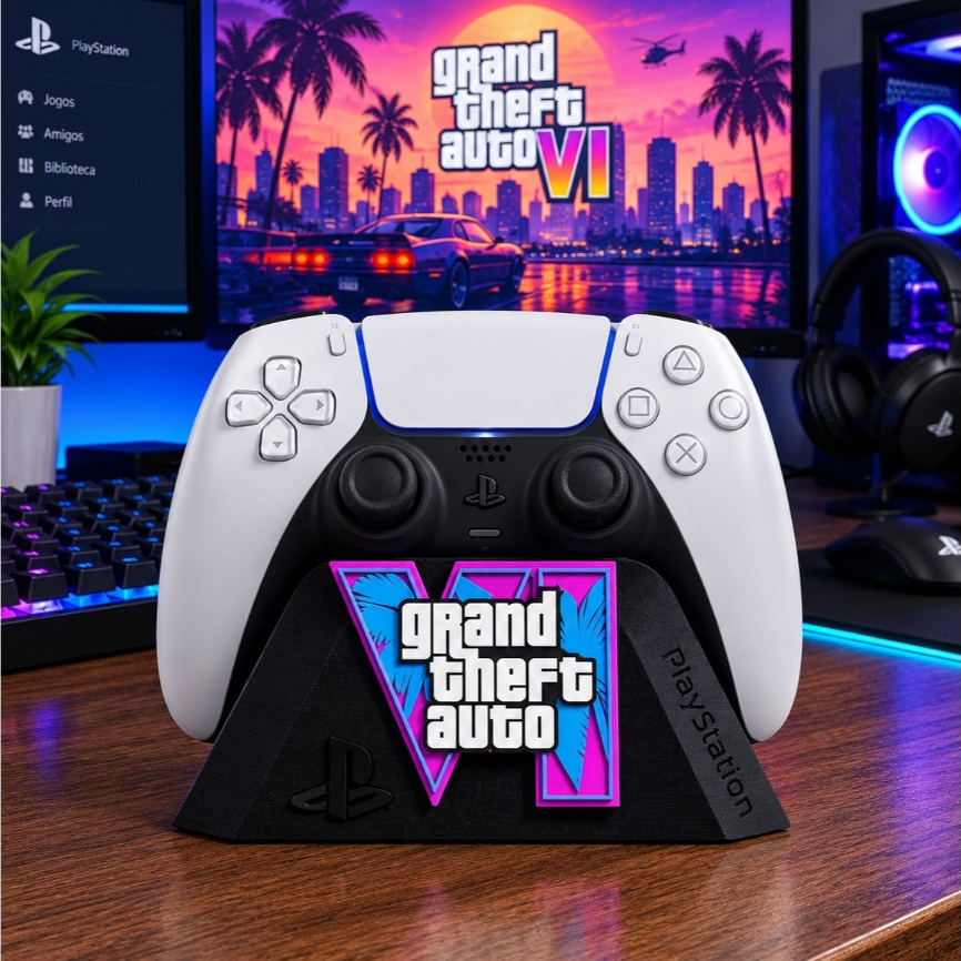Suporte para Controle PS5 e Xbox GTA VI – Base Gamer Decorativa para Controle
