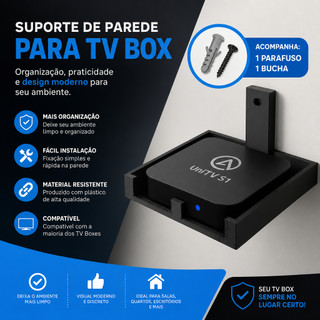 Suporte de Parede Universal para TV Box C/ Parafuso Bucha
