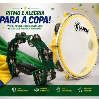 Kit Copa da Torcida Luen Pandeiro 8" Amarelo + Pandeirola Meia Lua Verde Cítrico