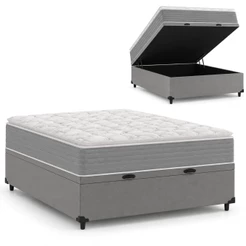 Cama Box Baú Casal Molas Ensacadas Pillow Top 138x188x66cm Martino Cinza Umaflex