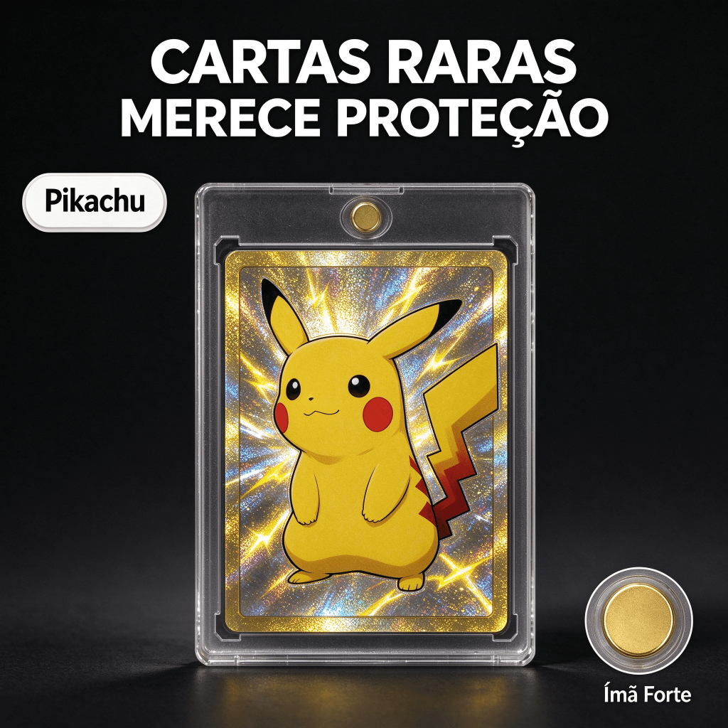 Kit 15 Porta Cartas Magnético Acrílico Proteção UV Pokémon TCG