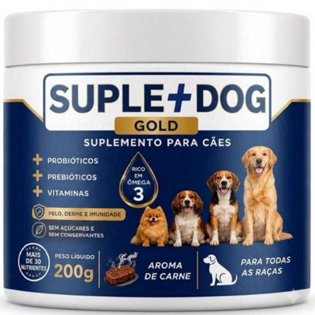 Suplemento Cães Probióticos Ômega 3 Queda de Pelos Coceira Alergia Pele Imunidade Suplemais Dog