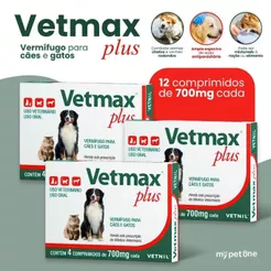 Kit 3 Vetmax Plus 700mg Vermífugo Vetnil - 4 Comprimidos