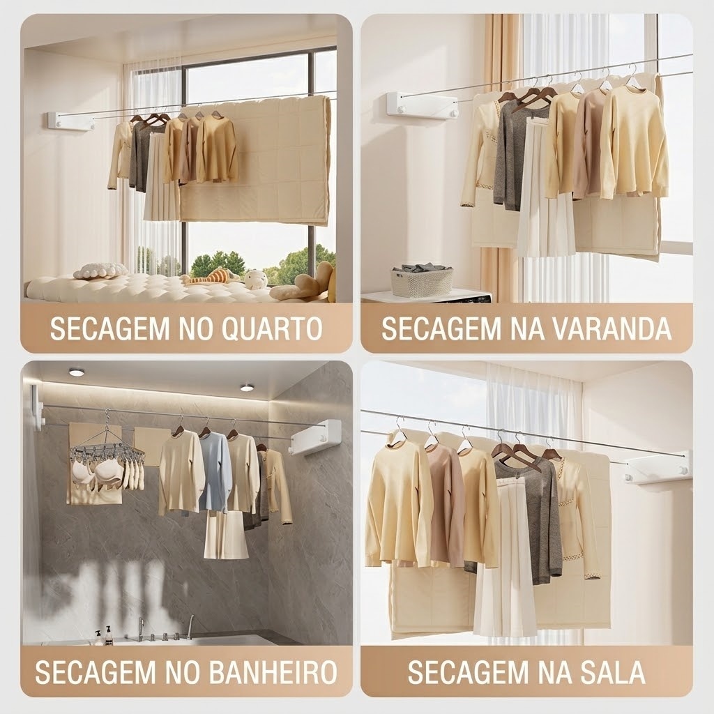 Varal Retrátil de Parede Branco 4,2m Automático 2 Cordas – Suporte 60kg para Apartamento e Lavanderia Yesop · foto 2