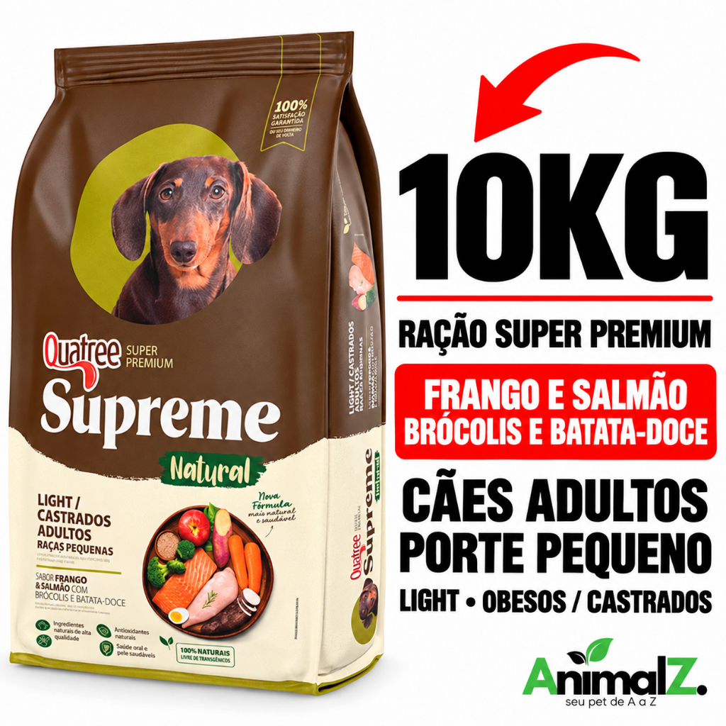 Racao Quatree Supreme Light/Castrado Caes Adultos Raças Pequenas 10kg