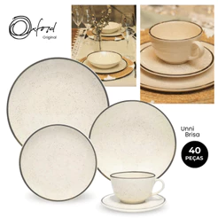 Jogo Aparelho de Jantar e Chá 40 Pçs Oxford Jogo de Pratos e Xícaras Unni Brisa Cerâmica Porcelanas