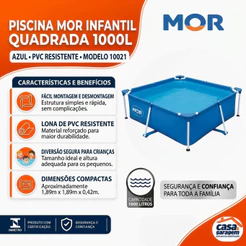 Piscina Estrutural Armação Retangular Infantil 1000L PVC Mor