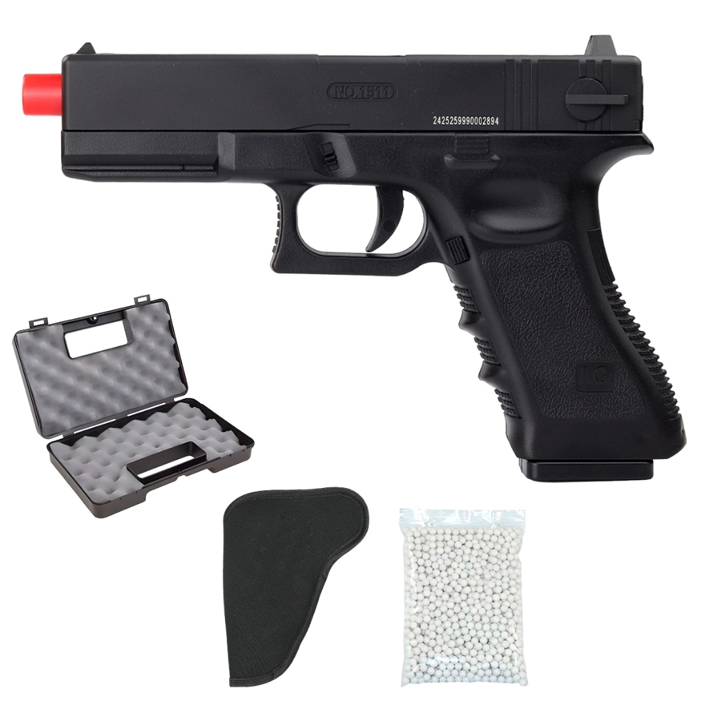 Pistola de Airsoft CBT17 Spring 6mm - Combat + Maleta + Coldre + Esferas
