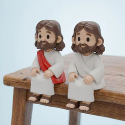 Mini Jesus Sentado 5cm Boneco Decorativo Religioso para Monitor de Computador Notebook Mesa Nicho Duas Cores