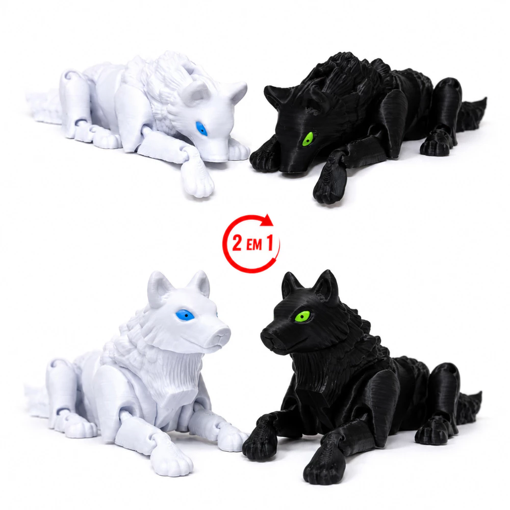 Lobo Articulado Flexível com Olhos Brilhantes - Brinquedo Sensorial Fidget Toy Anti-estresse Presente