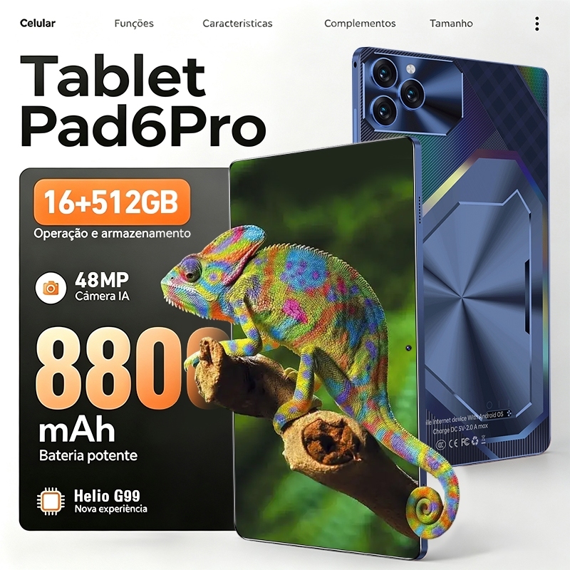 Pad6 Pro Tablet 16GB RAM 512GB ROM Android 15 with Protective Case, 11.6 Inch, 24MP+48MP Camera, 8800mAh