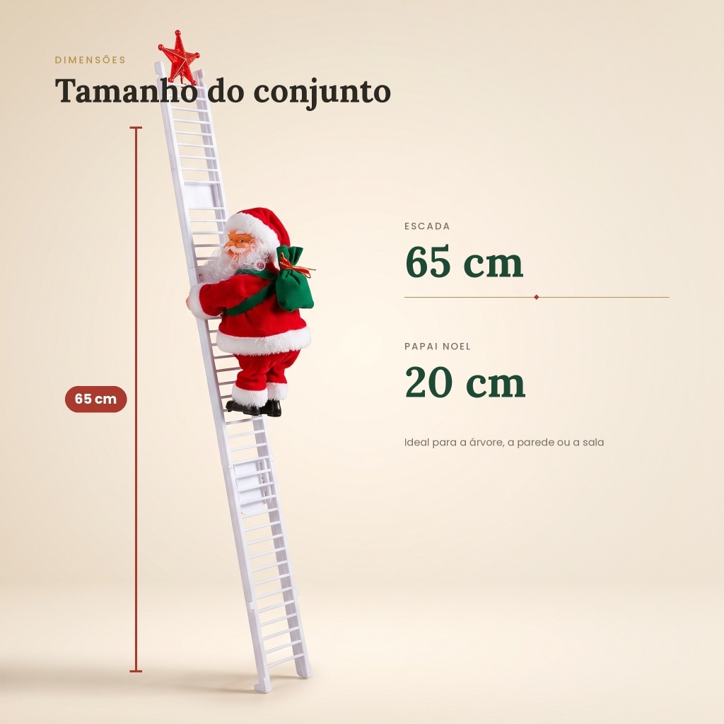 Papai Noel Elétrico Sobe e Desce Escada Sozinho Com Movimento 65cm Enfeite Natalino Com Musica — imagem 2 de 2