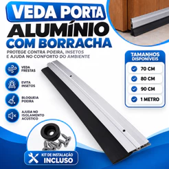 Veda Porta Alumínio Reforçado Rodo Vedante 70cm 80cm 90cm 100cm Anti Poeira Insetos Ruído