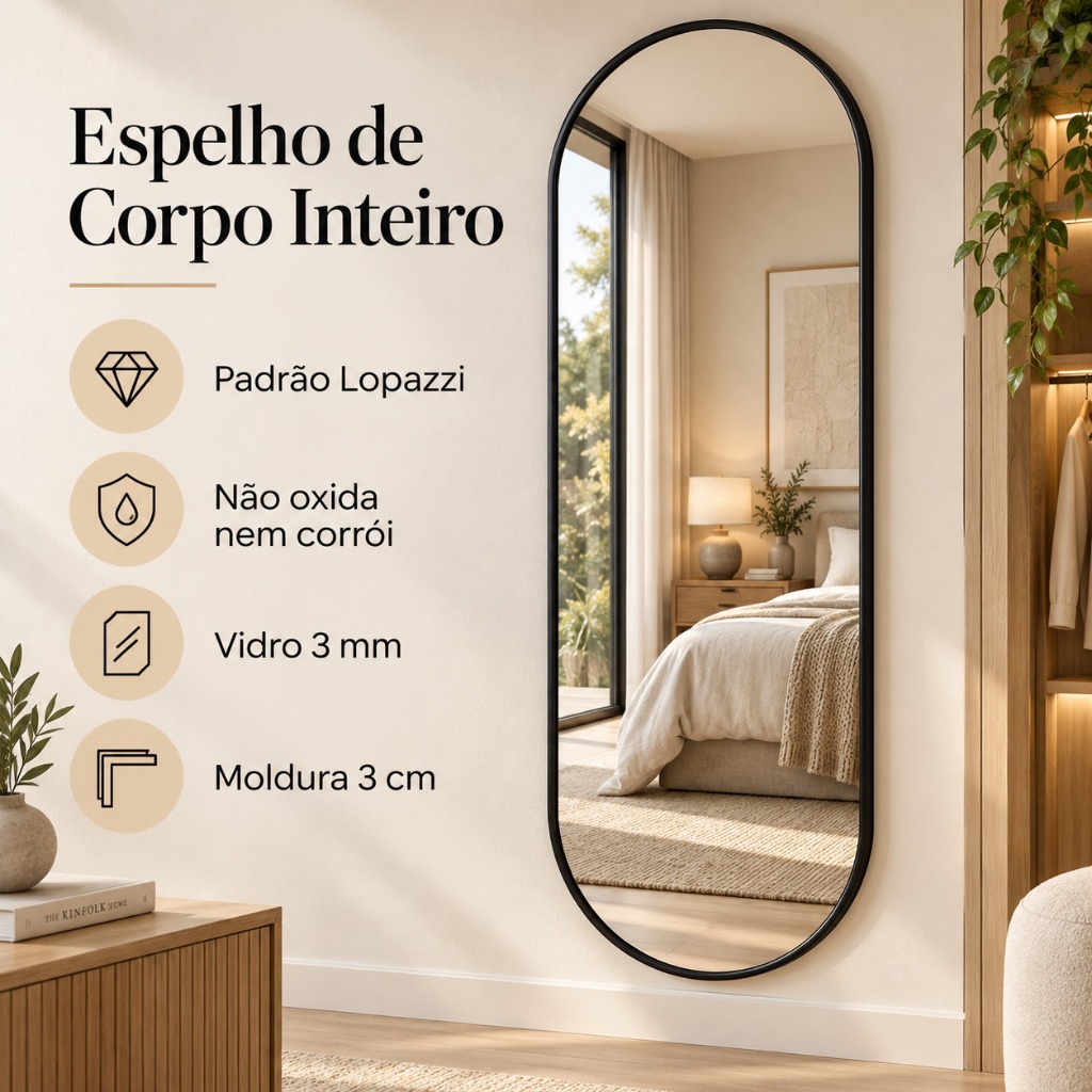 Espelho Oval Lopazzi Grande Corpo Inteiro 150x50cm Com Moldura Alumínio Para Quarto Sala Decorativo · foto 2