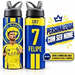 Garrafa de Alumínio do CR7 Cristiano Ronaldo Al Nassr Personalizada com Nome 600ml