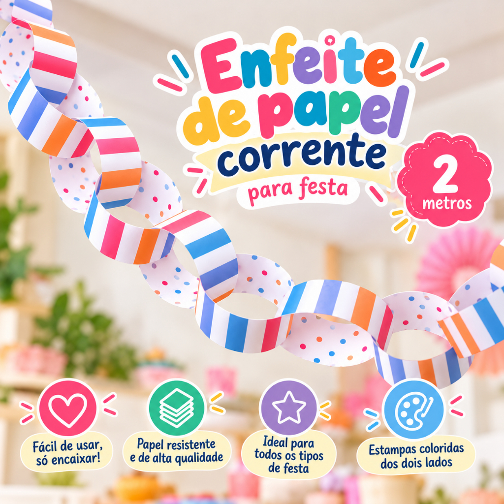 Enfeite de papel corrente para festa aniversário (LISTRAS- VÁRIAS CORES)/guirlanda/bandeirola/varal decorativo corrente