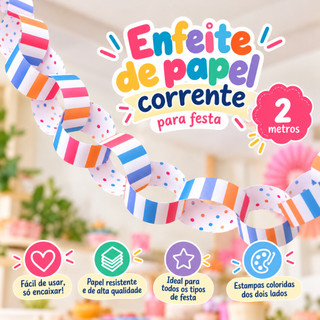 Enfeite de papel corrente para festa aniversário (LISTRAS- VÁRIAS CORES)/guirlanda/bandeirola/varal decorativo corrente