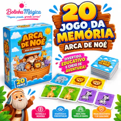 Kit 20 Jogos da Memória Arca de Noé Cartas Ilustrada Didática Brinquedo Dia das Criança Lembrancinha