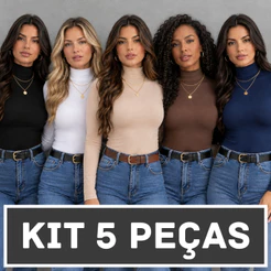Kit 5 Blusas Feminina Cacharrel Gola Alta Manga Longa Suplex Segunda Pele Termica