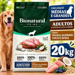Ração Bionatural Prime Super Premium Natural 20kg Cães Adultos Raças Médias e Grandes Frango
