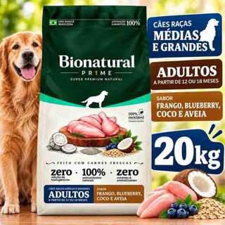 Ração Bionatural Prime Super Premium Natural 20kg Cães Adultos Raças Médias e Grandes Frango