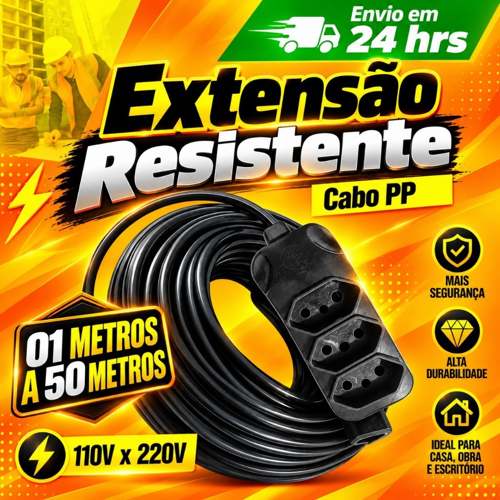 Extensão Elétrica Cabo PP   | 5 a 50Metros | Alta Resistência