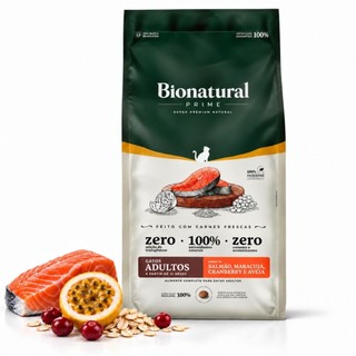 Ração Bionatural Prime Gatos Adultos Salmão 7,5kg Super Premium Natural Sem Transgênicos e Sem Corantes Envio Imediat