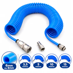 Kit Mangueira Espiral Tubo Pu 6 ou 8mm 5 ou 10 Metros Com Conexões Engate Rápido Borracharia