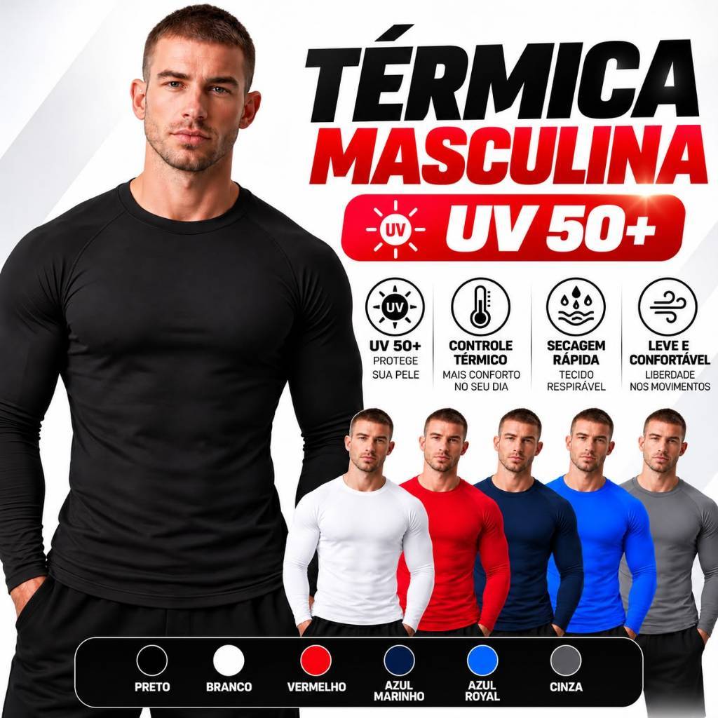 Camisa Térmica Uv 50+ Segunda Pele Camiseta Blusa Malha Fria Academia Esportes