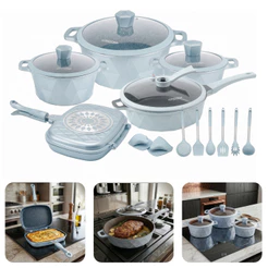 Jogo Panelas 17 Peças Antiaderente Conjunto Kit Frigideira Caçarolas Cozinha Completa Mesa Posta