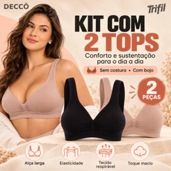 Kit Com 2 Top Sutia Trifil Daily Com Bojo Modelo Sem Costura E Sem Aro