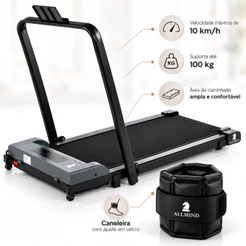 Esteira Elétrica Ergométrica Dobrável Allmind com Caneleira 6kg Peso Academia Fitness Treino Fit