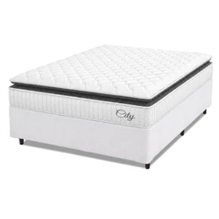 Cama Box Colchão Casal Molas Ensacadas City Pillow Top 138x188x61cm Branco / Preto Hellen