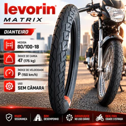 Pneu Dianteiro 80/100-18 47P Levorin Matrix Sem Câmara CG 125 150 160 Fan Titan Start