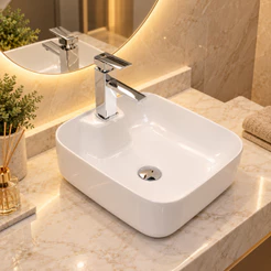 Kit Cuba de Apoio Retangular Louça Banheiro Torneira Cascata Cromada