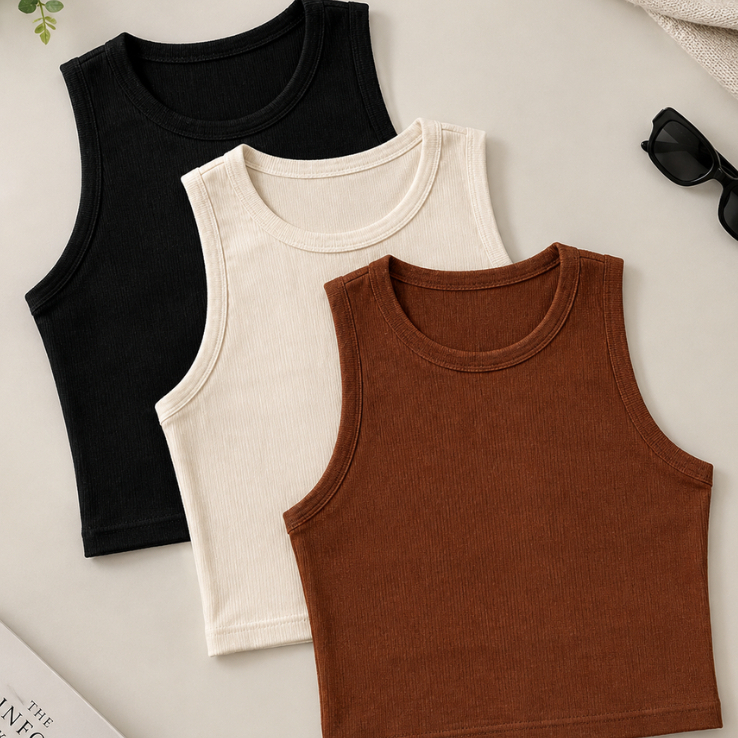 Cropped Feminino Canelado Regata Feminina Camiseta Básica Feminina Cropped Regatinha Canelado Básico Algodão