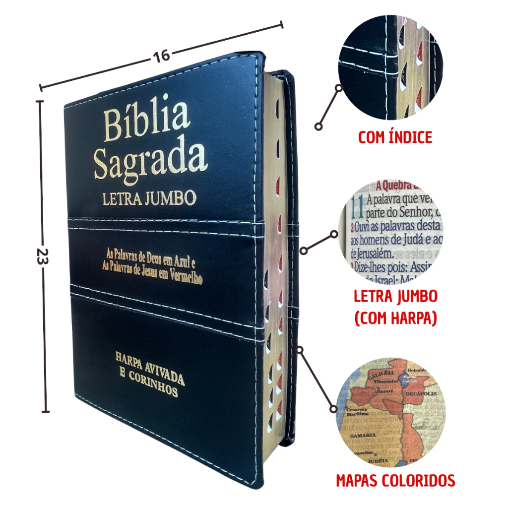 Bíblia Sagrada Letra Jumbo Gigante Harpa Cristã Corinhos Jesus Em Vermelho Índice Almeida Revista e Corrigida ARC