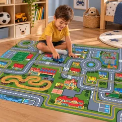 Tapete Atividades Infantil Pista Corrida Carrinho 200x100cm Grande Quarto Menino Carros Caminhao