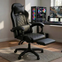 Cadeira Gamer Cor Vermelha Ergonômica Estofada Couro Sintético Giratória Com Apoio Para Os Pés