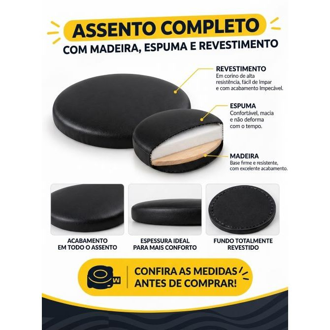 Assento Estofado Banco/Banqueta 37cm em Corino — imagem 2 de 2