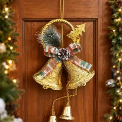 Enfeite Sino Natalino para Arvore De Natal Decoração Porta Sino Natal Plástico Dourado